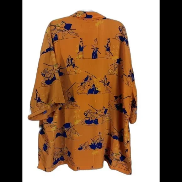 Phat Farm Samurai Fight Orange Button Down Shirt‎ Mens Size XXXL Vintage Y2K 90s
